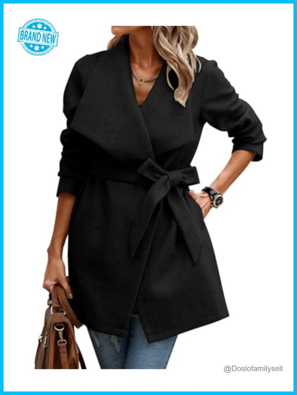 Wool Blend Pea Coat Belted Mid-Long Trench Coat